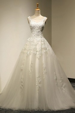 A-Line Sleeveless Tulle Lace Wedding Dresses Bridal Gowns 3030177