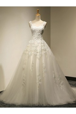 A-Line Sleeveless Tulle Lace Wedding Dresses Bridal Gowns 3030177