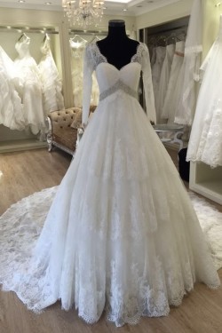 A-Line V-Neck Lace Wedding Dresses Bridal Gowns 3030179