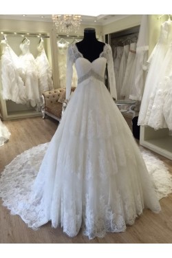 A-Line V-Neck Lace Wedding Dresses Bridal Gowns 3030179