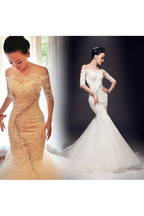 Mermaid Lace Off-the-Shoulder Wedding Dresses Bridal Gowns 3030184