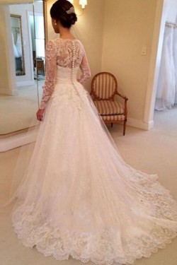 Long Sleeves V-Neck Lace Wedding Dresses Bridal Gowns 3030185