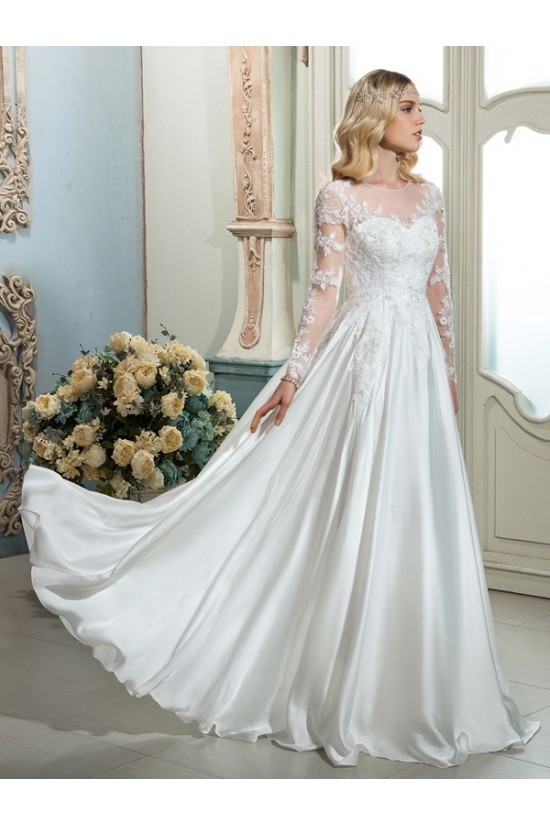 A-Line Sheer Lace Long Sleeves Wedding Dresses Bridal Gowns 3030187