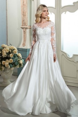 A-Line Sheer Lace Long Sleeves Wedding Dresses Bridal Gowns 3030187
