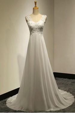 A-Line V-Neck Lace Chiffon Wedding Dresses Bridal Gowns 3030188