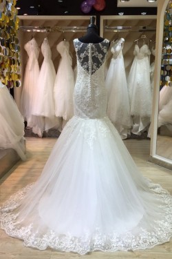 Mermaid Lace Illusion Neckline Wedding Dresses Bridal Gowns 3030189