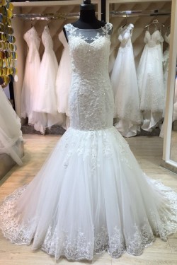 Mermaid Lace Illusion Neckline Wedding Dresses Bridal Gowns 3030189