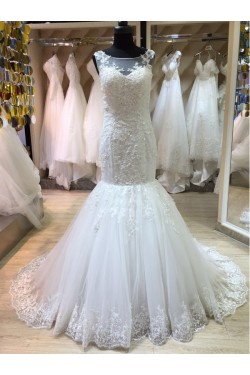 Mermaid Lace Illusion Neckline Wedding Dresses Bridal Gowns 3030189