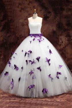 Ball Gown Strapless Purple White Wedding Dresses Bridal Gowns 3030192