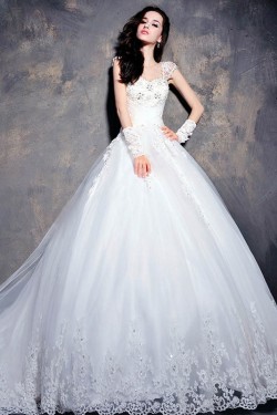 Ball Gown Cap Sleeves Lace Wedding Dresses Bridal Gowns 3030196
