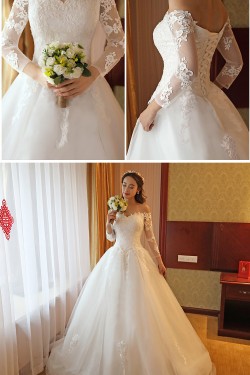 A-Line Off-the-Shoulder Long Sleeves Lace Wedding Dresses Bridal Gowns 3030205