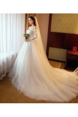 A-Line Off-the-Shoulder Long Sleeves Lace Wedding Dresses Bridal Gowns 3030205