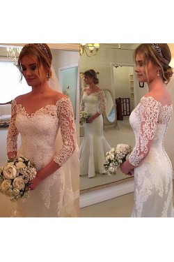 Mermaid Off-the-Shoulder 3/4 Length Sleeves Lace Wedding Dresses Bridal Gowns 3030208