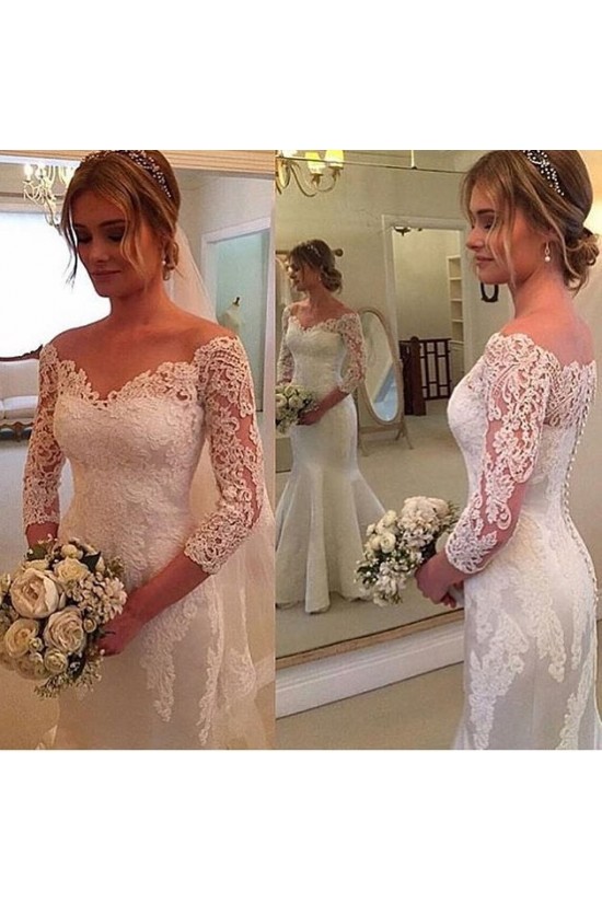 Mermaid Off-the-Shoulder 3/4 Length Sleeves Lace Wedding Dresses Bridal Gowns 3030208 Mermaid Off-the-Shoulder 3/4 Length Sleeves Lace Wedding Dresses Bridal Gowns 3030208