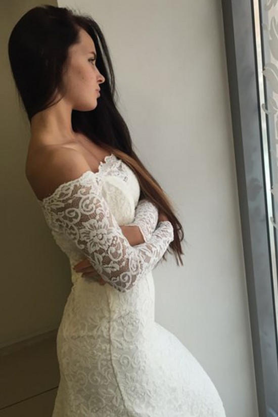 Long Sleeves Lace Off-the-Shoulder Mermaid Wedding Dresses Bridal Gowns 3030212 Long Sleeves Lace Off-the-Shoulder Mermaid Wedding Dresses Bridal Gowns 3030212
