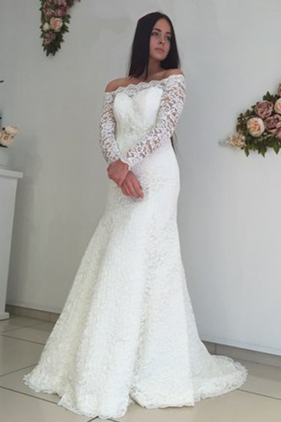 Long Sleeves Lace Off-the-Shoulder Mermaid Wedding Dresses Bridal Gowns 3030212 Long Sleeves Lace Off-the-Shoulder Mermaid Wedding Dresses Bridal Gowns 3030212