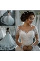 Long Sleeves Illusion Neckline Lace Wedding Dresses Bridal Gowns 3030214