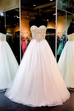 A-Line Sweetheart Gold Lace Appliques Wedding Dresses Bridal Gowns 3030217