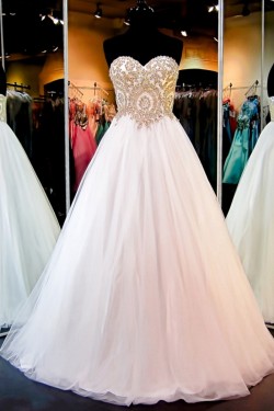 A-Line Sweetheart Gold Lace Appliques Wedding Dresses Bridal Gowns 3030217