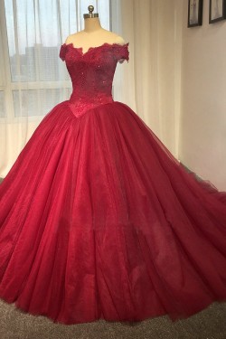Red Off-the-Shoulder Lace Wedding Dresses Bridal Gowns 3030218