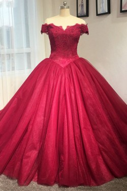 Red Off-the-Shoulder Lace Wedding Dresses Bridal Gowns 3030218