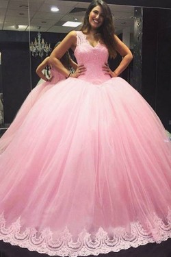 Pink Lace V-Neck Wedding Dresses Bridal Gowns 3030219