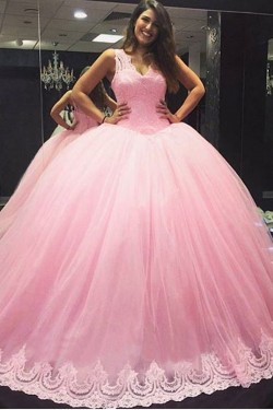 Pink Lace V-Neck Wedding Dresses Bridal Gowns 3030219