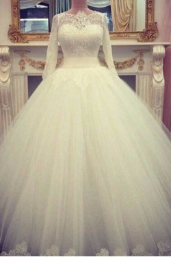 Lace Ball Gown 3/4 Length Sleeves Wedding Dresses Bridal Gowns 3030220