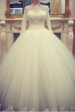 Lace Ball Gown 3/4 Length Sleeves Wedding Dresses Bridal Gowns 3030220