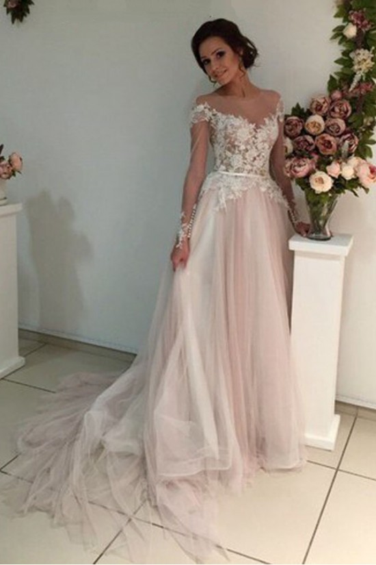 Long Sleeves Lace Sheer Wedding Dresses Bridal Gowns 3030223