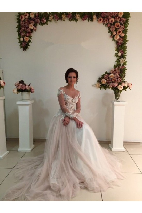 Long Sleeves Lace Sheer Wedding Dresses Bridal Gowns 3030223