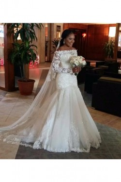 Long Sleeves Off-the-Shoulder Mermaid Wedding Dresses Bridal Gowns 3030224