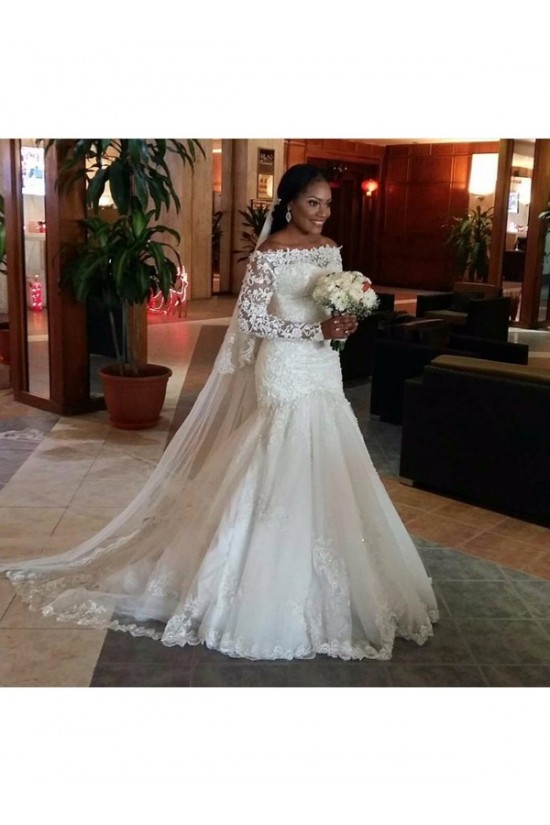 Long Sleeves Off-the-Shoulder Mermaid Wedding Dresses Bridal Gowns 3030224