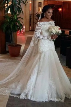 Long Sleeves Off-the-Shoulder Mermaid Wedding Dresses Bridal Gowns 3030224