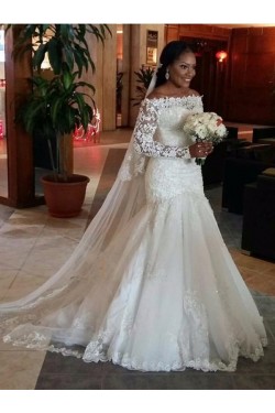 Long Sleeves Off-the-Shoulder Mermaid Wedding Dresses Bridal Gowns 3030224