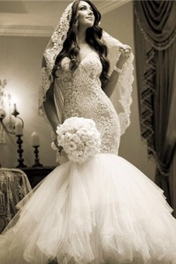 Lace Tulle Mermaid Sweetheart Wedding Dresses Bridal Gowns 3030226