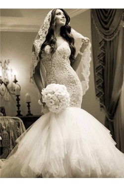 Lace Tulle Mermaid Sweetheart Wedding Dresses Bridal Gowns 3030226