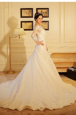 A-Line Long Sleeves Lace Wedding Dresses Bridal Gowns 3030229