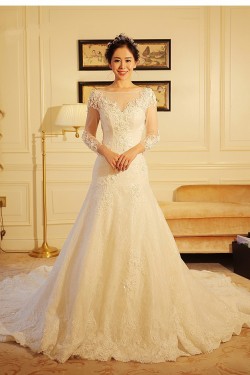 A-Line Long Sleeves Lace Wedding Dresses Bridal Gowns 3030229