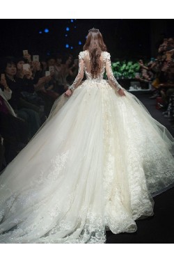 Ball Gown Lace Long Sleeves V-Neck Wedding Dresses Bridal Gowns 3030231