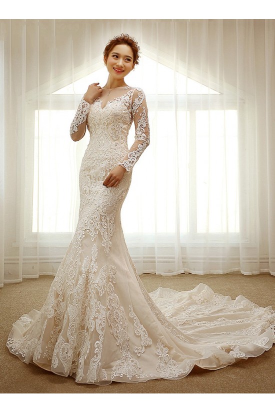 Mermaid Long Sleeves Sheer Lace Wedding Dresses Bridal Gowns 3030232 Mermaid Long Sleeves Sheer Lace Wedding Dresses Bridal Gowns 3030232
