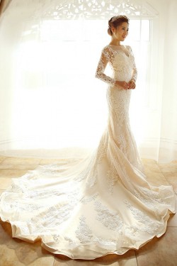 Mermaid Long Sleeves Sheer Lace Wedding Dresses Bridal Gowns 3030232