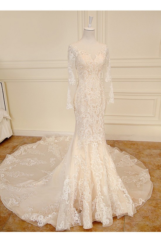 Mermaid Long Sleeves Sheer Lace Wedding Dresses Bridal Gowns 3030232 Mermaid Long Sleeves Sheer Lace Wedding Dresses Bridal Gowns 3030232