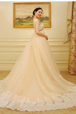 Empire Lace Tulle Straps Sleeveless Maternity Wedding Dresses Bridal Gowns 3030235