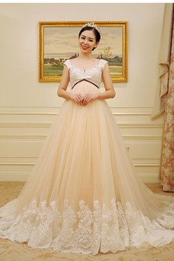 Empire Lace Tulle Straps Sleeveless Maternity Wedding Dresses Bridal Gowns 3030235