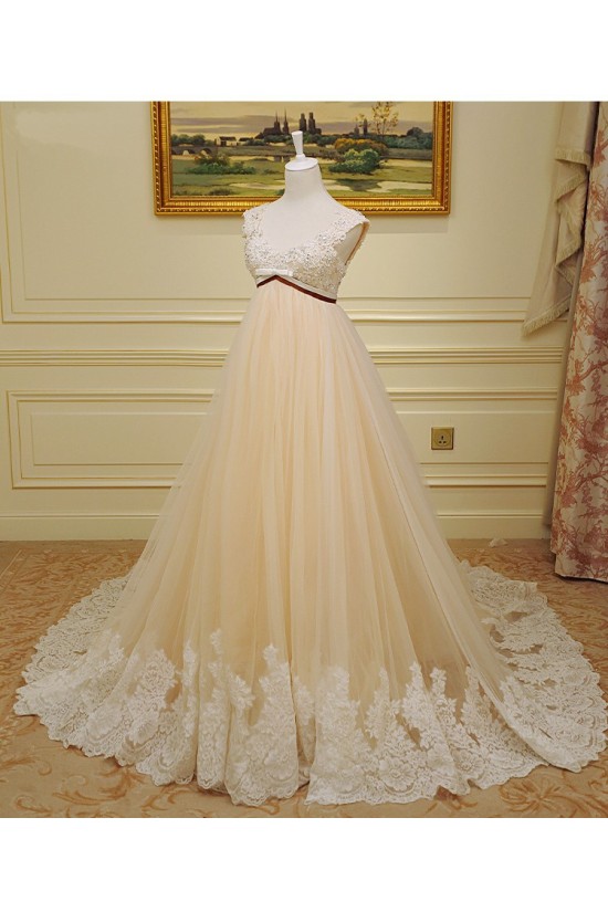 Empire Lace Tulle Straps Sleeveless Maternity Wedding Dresses Bridal Gowns 3030235 Empire Lace Tulle Straps Sleeveless Maternity Wedding Dresses Bridal Gowns 3030235
