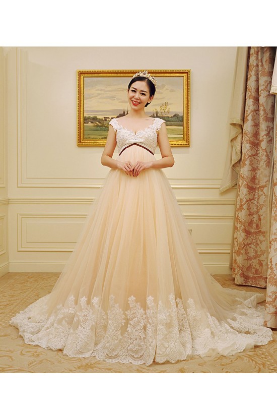 Empire Lace Tulle Straps Sleeveless Maternity Wedding Dresses Bridal Gowns 3030235 Empire Lace Tulle Straps Sleeveless Maternity Wedding Dresses Bridal Gowns 3030235