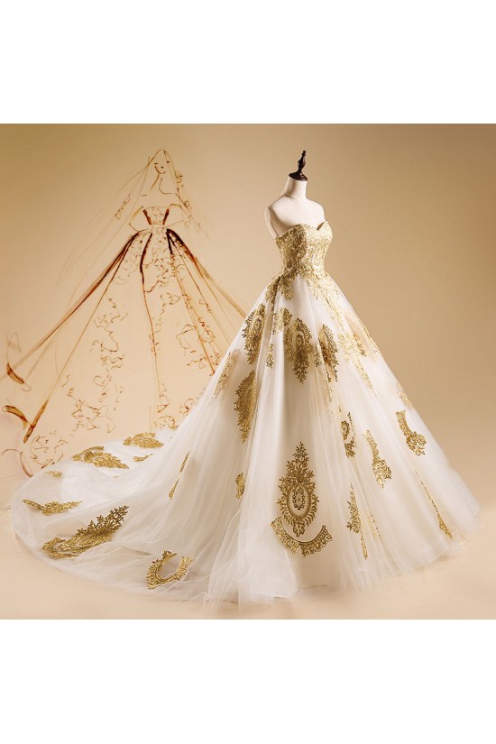 A-Line Sweetheart Gold Lace Appliques Wedding Dresses Bridal Gowns 3030237 A-Line Sweetheart Gold Lace Appliques Wedding Dresses Bridal Gowns 3030237