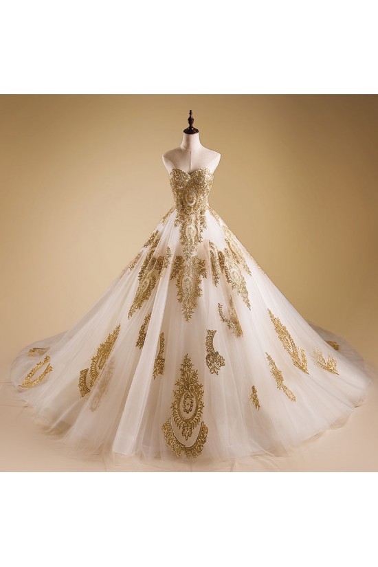 A-Line Sweetheart Gold Lace Appliques Wedding Dresses Bridal Gowns 3030237 A-Line Sweetheart Gold Lace Appliques Wedding Dresses Bridal Gowns 3030237