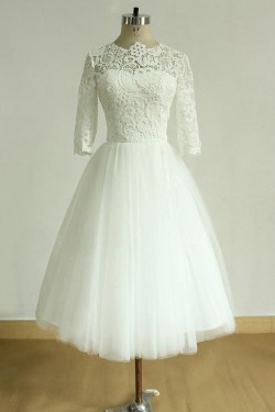 Lace Tulle Jewel Neckline Short Wedding Dresses Bridal Gowns 3030238